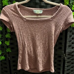 Pink Republic Mauve Ribbed Short Sleeve Top